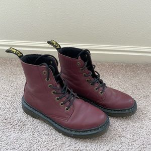 Burgundy lace up, vegan leather Doc Martens